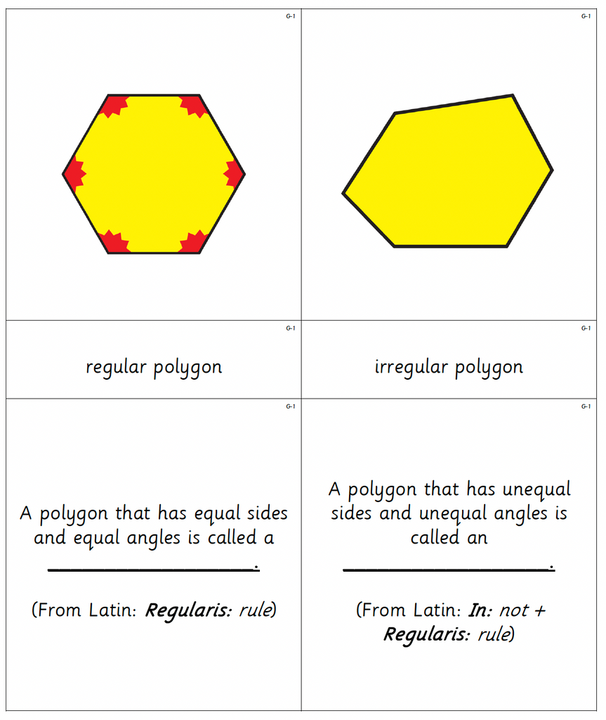 Montessori Geometry nomenclature cards for the study of polygons Set G 1-3