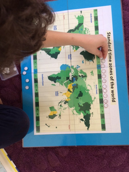 Montessori Time Zone Map and Clocks