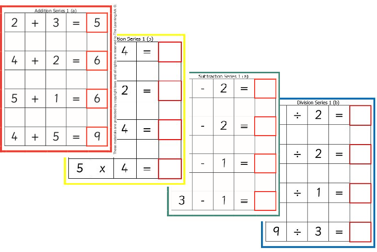 Montessori Addition, Subtraction, Multiplication and Division Series Work Cards Pack